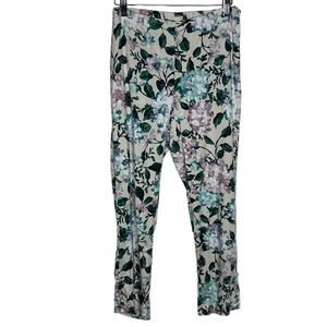 J Jill Womens Size XS Linen‎ Stretch Floral Hydrangeas Print Ankle Pants Cream